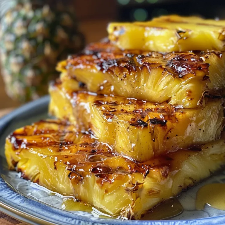 Tropical Romance The Sweet Symphony of Grilled Pineapple Close-up of grilled pineapple slices drizzled with honey.