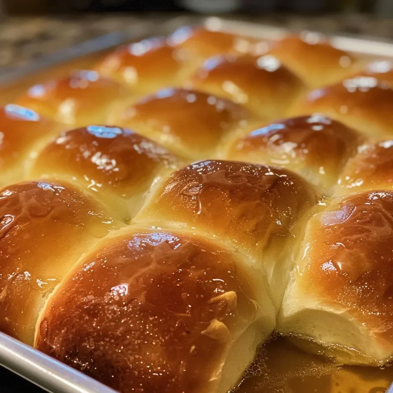 A close-up of soft, golden Honey Butter Rolls arranged elegantly, showcasing their shiny glaze.