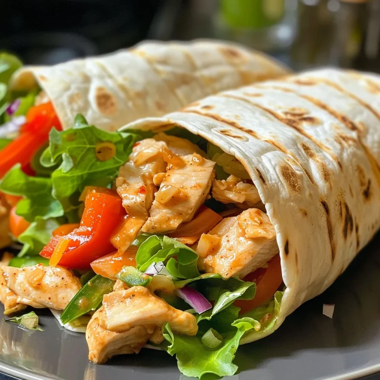 A close-up view of a Honey Chipotle Chicken Wrap filled with colorful vegetables and sauces.