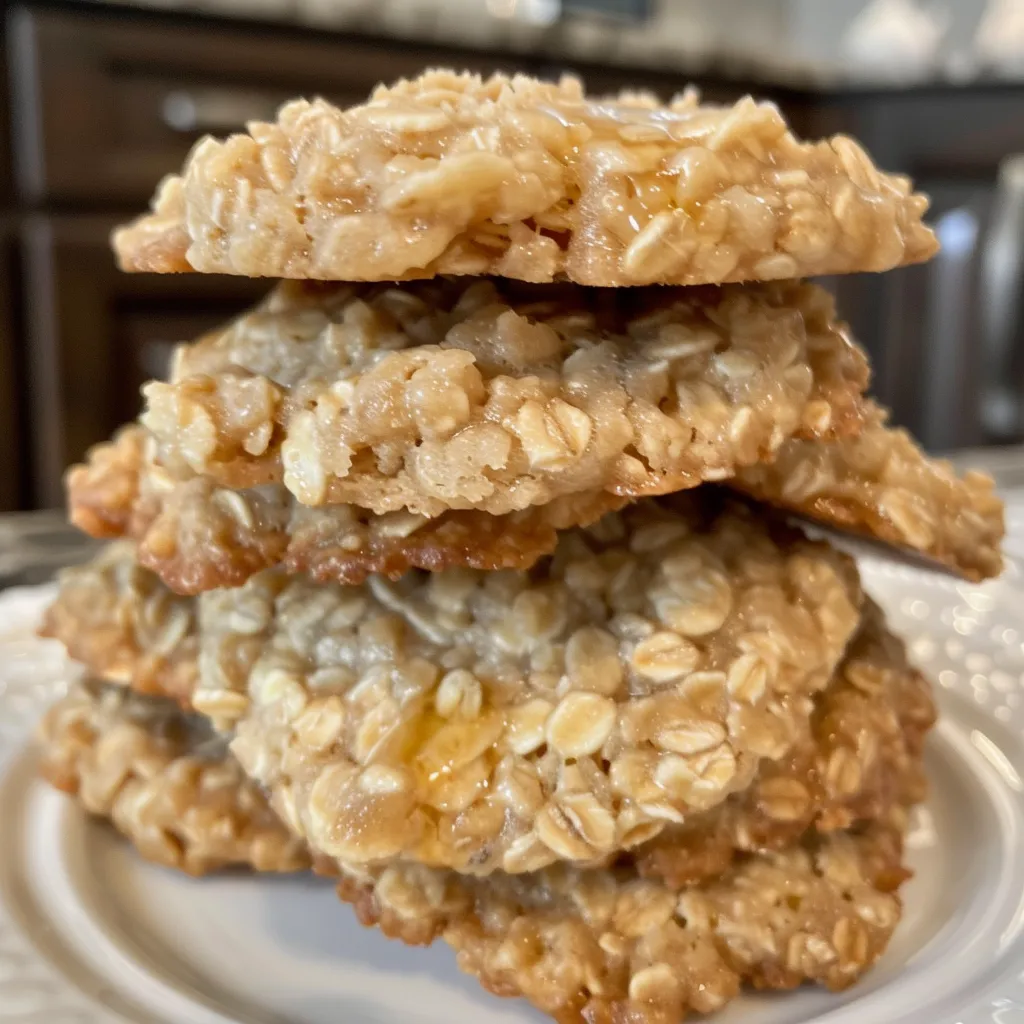 Mouthwatering Honey Oatmeal Cookies with a soft texture displayed on a plate.