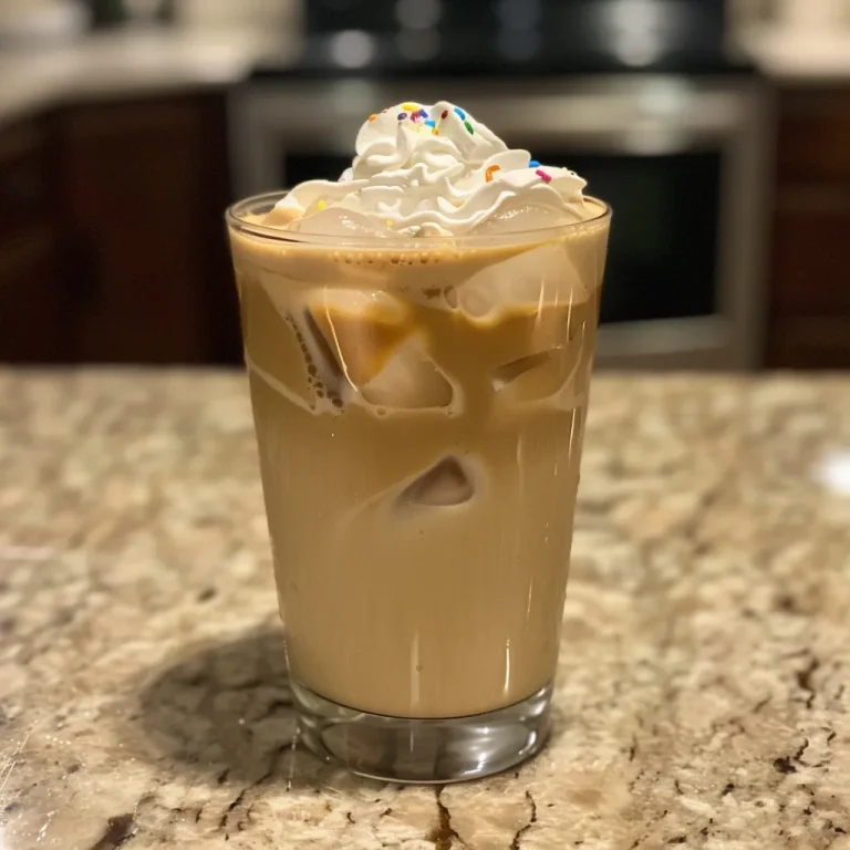 Sipping Summer The Iced Vanilla Latte That Whisks You Away Close-up side view of a glass filled with an Iced Vanilla Latte, featuring creamy milk and ice.