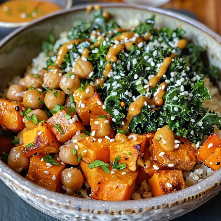 A vibrant bowl of Kale and Sweet Potato Brown Rice, featuring colorful chunks of sweet potato and fresh greens.
