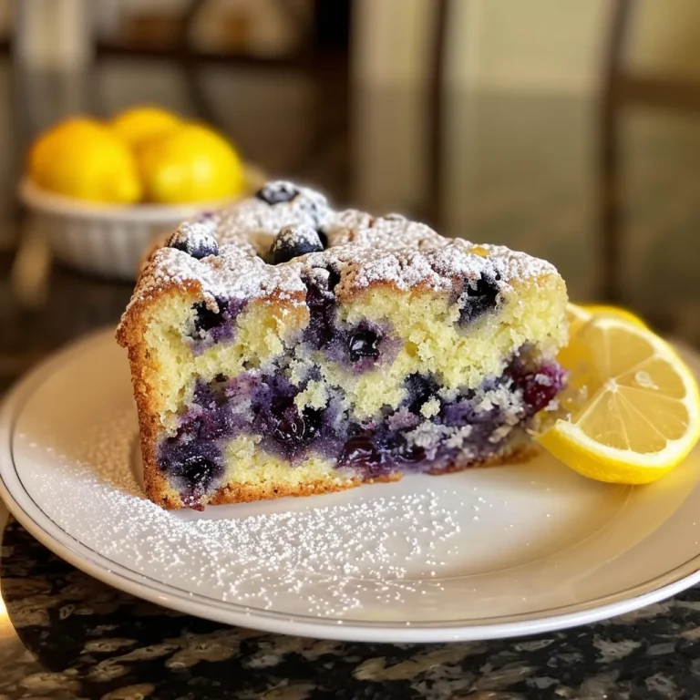 A Slice of Sunshine The Lemon Blueberry Cake That Brightens My Day Close-up of a moist lemon blueberry snack cake with vibrant blueberries.