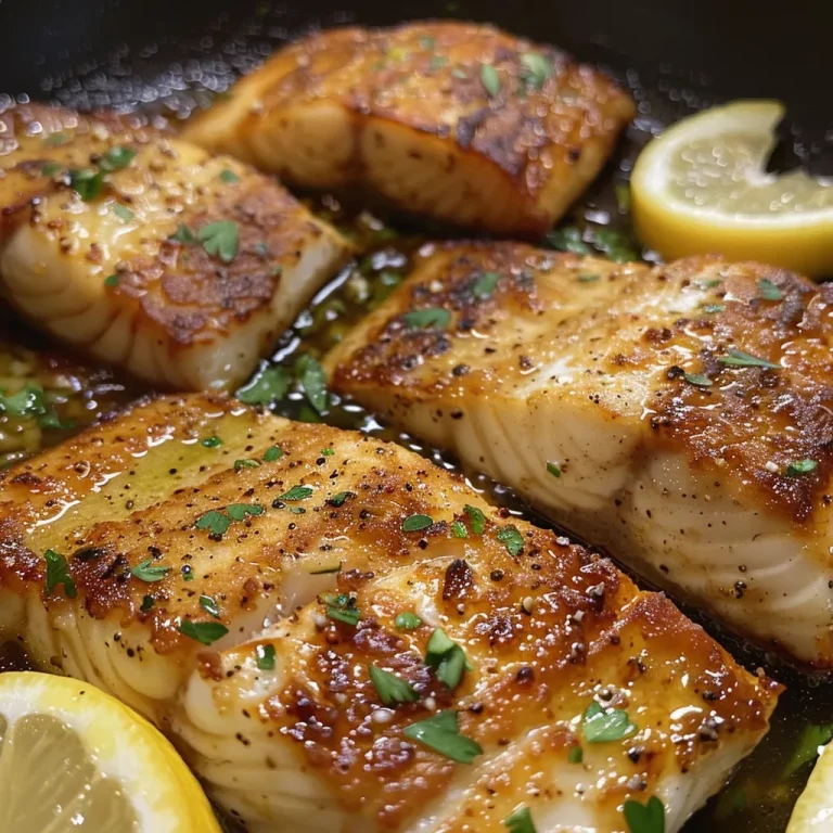 A Culinary Voyage The Zesty Lemon Butter Sauce That Elevates Every Bite Close-up view of a creamy Lemon Butter Sauce drizzled over two fish fillets.