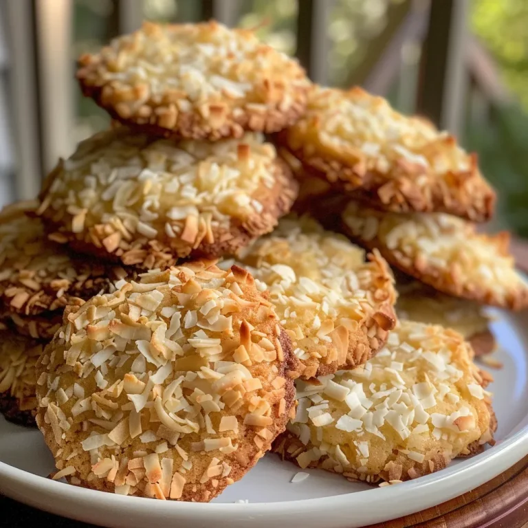 Whisking Together Sunshine The Story Behind Lemon Vanilla Bean Coconut Crunch Cookies Close-up of lemon vanilla bean coconut crunch cookies showcasing golden edges and shredded coconut topping.