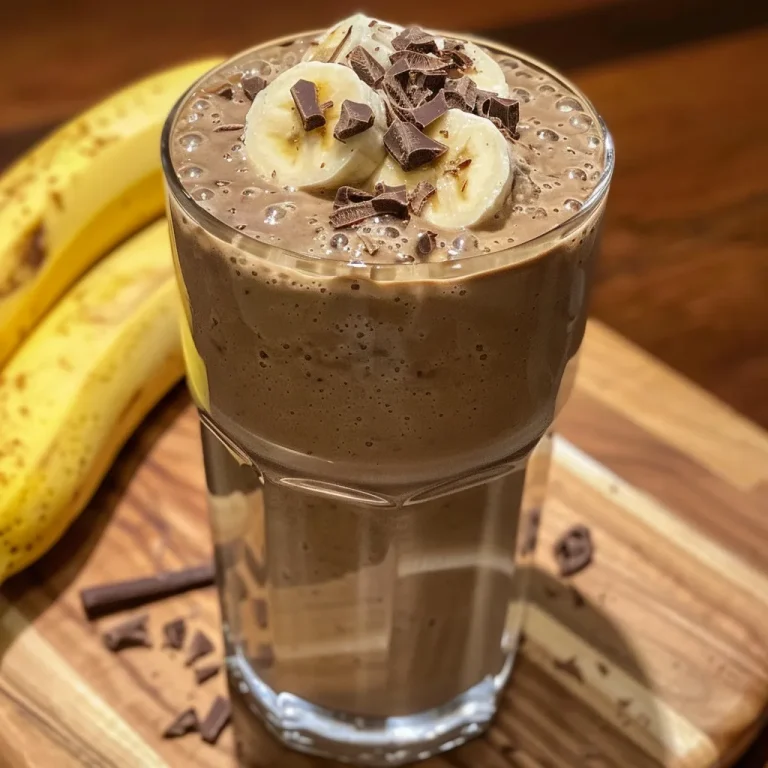Sipping on Sweet Memories A Nutella Banana Milkshake Adventure Close-up side view of a Nutella and banana milkshake in a glass, topped with whipped cream and chocolate shavings.