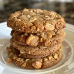 Close-up view of crunchy peanut butter cookies with a golden-brown exterior.
