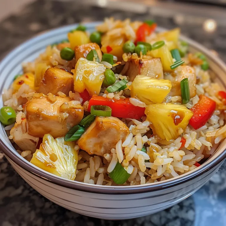 A Tropical Adventure on Your Plate Discovering Pineapple Chicken Rice Close-up view of Pineapple Chicken Rice, showcasing colorful ingredients and texture.