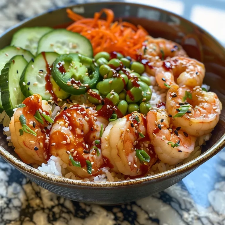 A Journey of Flavor Crafting Spicy Shrimp Rice Bowls from Around the World A vibrant bowl of spicy shrimp rice topped with colorful vegetables.
