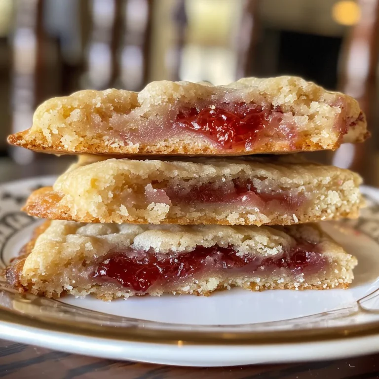 Sweet Journeys Discovering the Magic of Strawberry Jam Cookies Close-up view of a delicious Strawberry Jam Cookie, showcasing its golden-brown edges and vibrant jam filling.