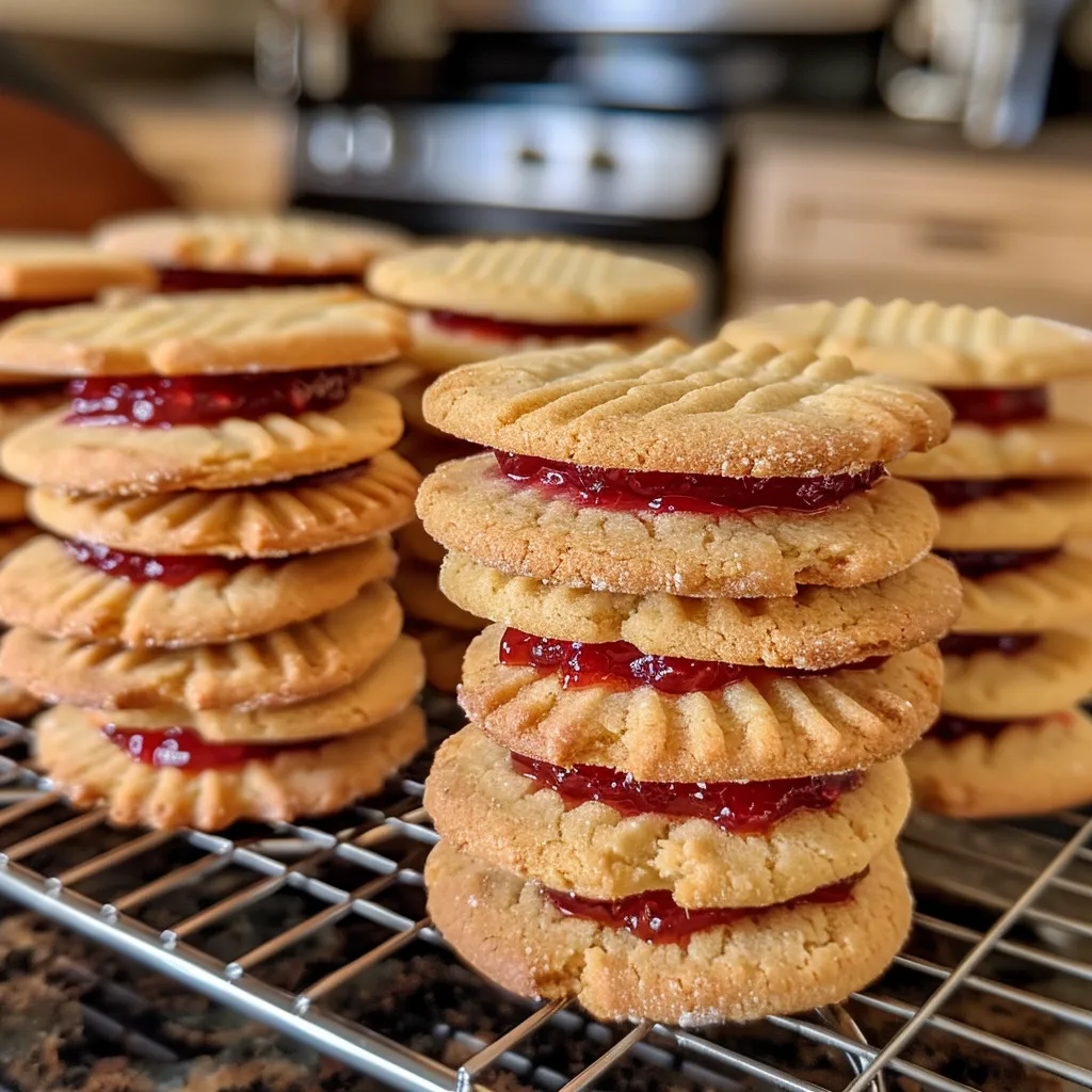 Side view of a Strawberry Jam Cookie with a gooey jam center, highlighting its soft texture and cookie structure.