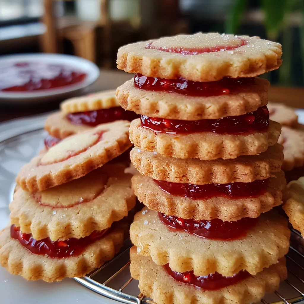 Detailed image of Strawberry Jam Shortbread Cookies showcasing the jam filling.