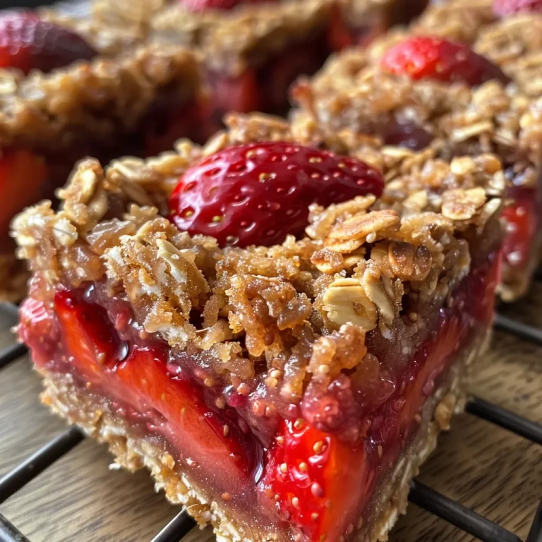 Sweet Adventures Crafting Strawberry Oatmeal Bars That Sing of Summer Close-up of juicy strawberry oatmeal bars, showcasing a golden crust and vibrant strawberry filling.