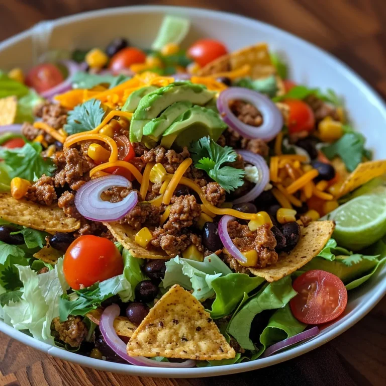 A Culinary Adventure The Taco Salad That Tells a Story Juicy taco salad featuring ground beef, tomatoes, and avocado in a bowl.