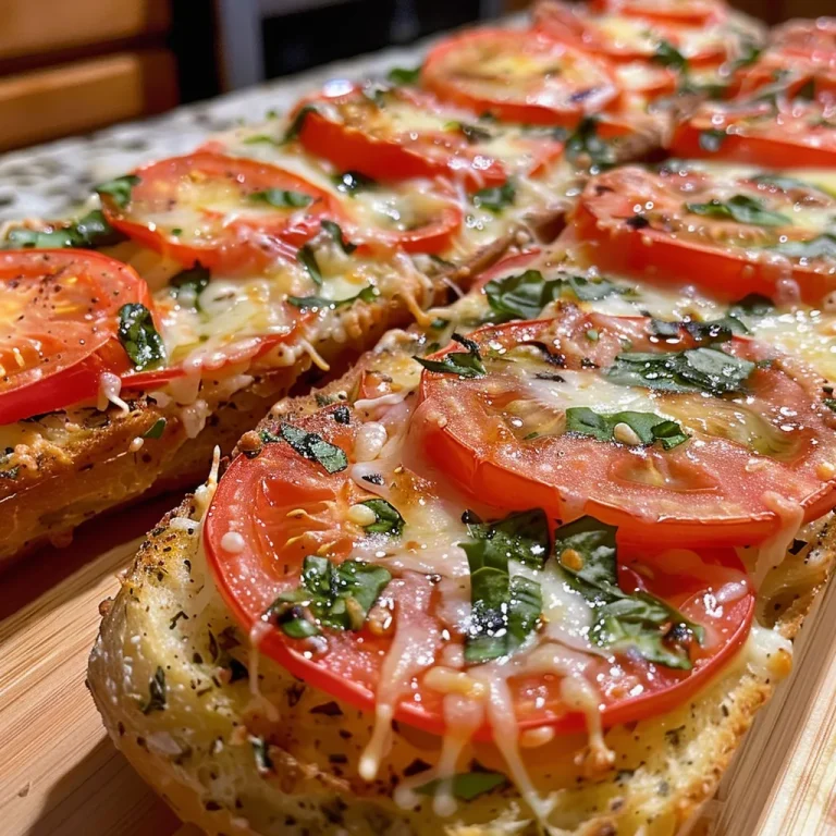 A Slice of Italy The Garlic Bread That Invited Me to the Table Close-up side view of Tomato Basil Garlic Bread topped with melted cheese.