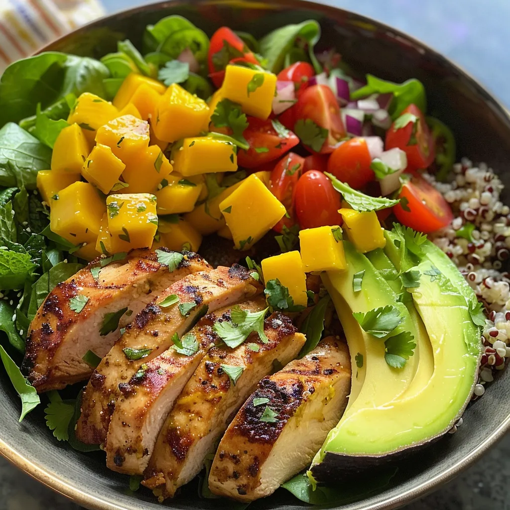 A vibrant Chicken Avocado Lime Salad featuring mixed greens, diced chicken, and sliced avocados.