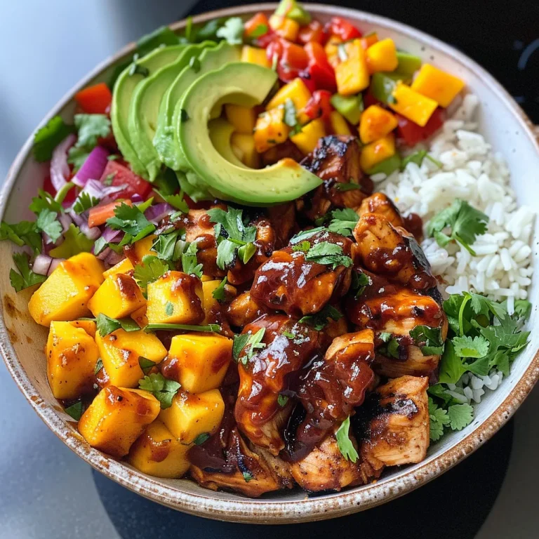 A Culinary Journey in a Bowl Savoring the Flavors of Home and Adventure Close-up of a Chicken, Rice, and Avocado Bowl with diced ingredients.