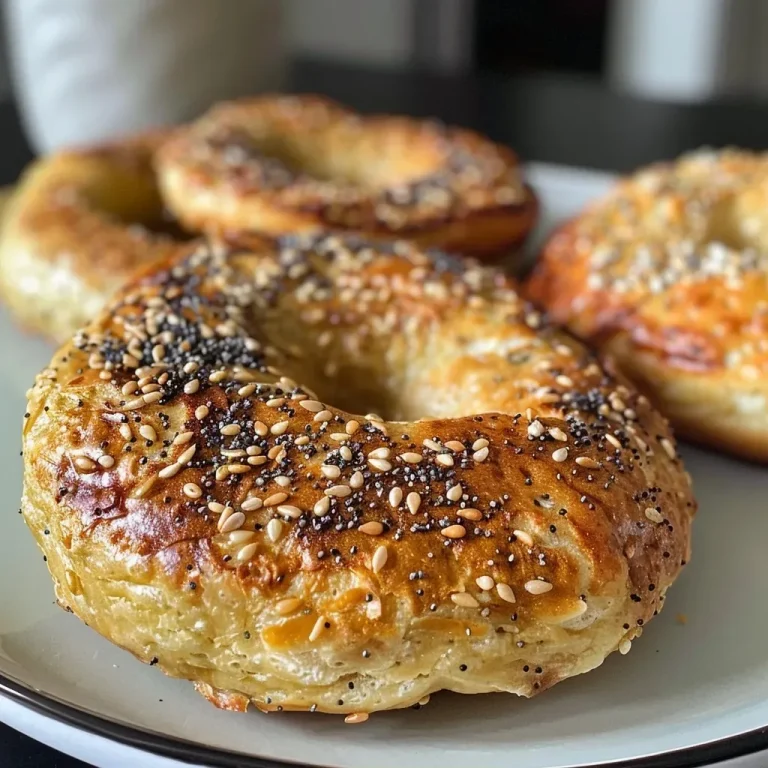 ['Close-up view of golden brown air fryer protein bagels topped with sesame seeds.', 'Side angle of fluffy air fryer protein bagels garnished with poppy seeds and everything seasoning.', 'Detailed image of sliced air fryer protein bagels showcasing their soft texture and toppings.', 'Close-up perspective of protein bagels freshly made in an air fryer, displaying a crispy exterior.']