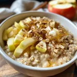 ['Close-up side view of creamy Apple Cinnamon Overnight Oats topped with sliced almonds and cinnamon apples.', 'A vibrant bowl of Apple Cinnamon Overnight Oats featuring diced apples and a sprinkle of cinnamon.', 'Delicious Apple Cinnamon Overnight Oats in a glass jar, showcasing layers of oats, yogurt, and apple slices.', 'Side view of Apple Cinnamon Overnight Oats displaying rich textures and toppings of almonds and cinnamon apples.']