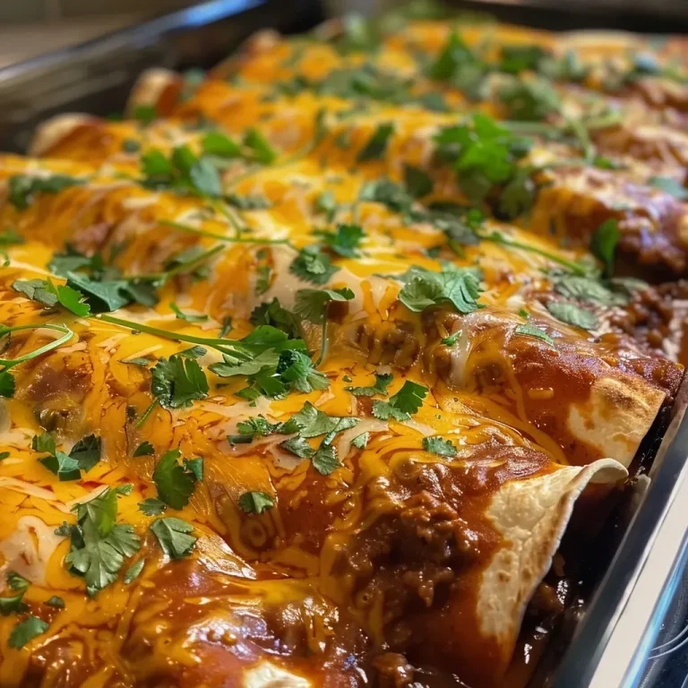 ['Close-up view of Beefy Cottage Cheese Enchiladas garnished with cheese and sauce.', 'Side angle of juicy Beefy Cottage Cheese Enchiladas with melted cheese on top.', 'Delicious Beefy Cottage Cheese Enchiladas served on a plate, showcasing layers of filling.', 'Close-up shot of enchiladas filled with ground beef and cottage cheese, topped with enchilada sauce.']