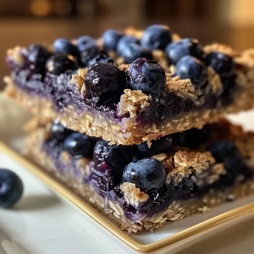 ['Close-up side view of gooey Blueberry Oatmeal Bars on a wooden surface.', 'Deliciously baked Blueberry Oatmeal Bars with visible blueberries, displayed on a white plate.', 'A side view of fresh Blueberry Oatmeal Bars, showcasing their texture and fruit filling.', 'Close-up of a slice of Blueberry Oatmeal Bars highlighting the blueberries and oatmeal layers.']