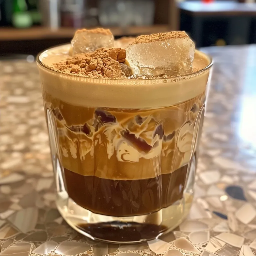 ['Close-up side view of a Brown Sugar Shaken Espresso with a creamy texture and cinnamon sprinkles.', 'Side view of a refreshing Brown Sugar Shaken Espresso in a clear glass, filled with ice and topped with cinnamon.', 'Detailed side view of a Brown Sugar Shaken Espresso, showcasing layers of espresso, oat milk, and ice.', 'Artistic side view of a Brown Sugar Shaken Espresso featuring a smooth blend of colors and cinnamon dust.']