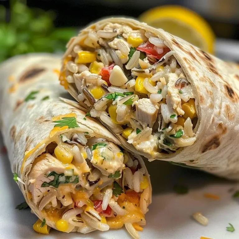 ['Close-up of juicy chicken and rice wraps with a side view showcasing vibrant ingredients.', 'Delicious chicken and rice wraps stacked, highlighting their colorful fillings and tortillas.', 'A side view of mouthwatering chicken and rice wraps filled with cheddar, corn, and cilantro.', 'Juicy chicken tender and rice wraps arranged on a plate, topped with fresh cilantro.']
