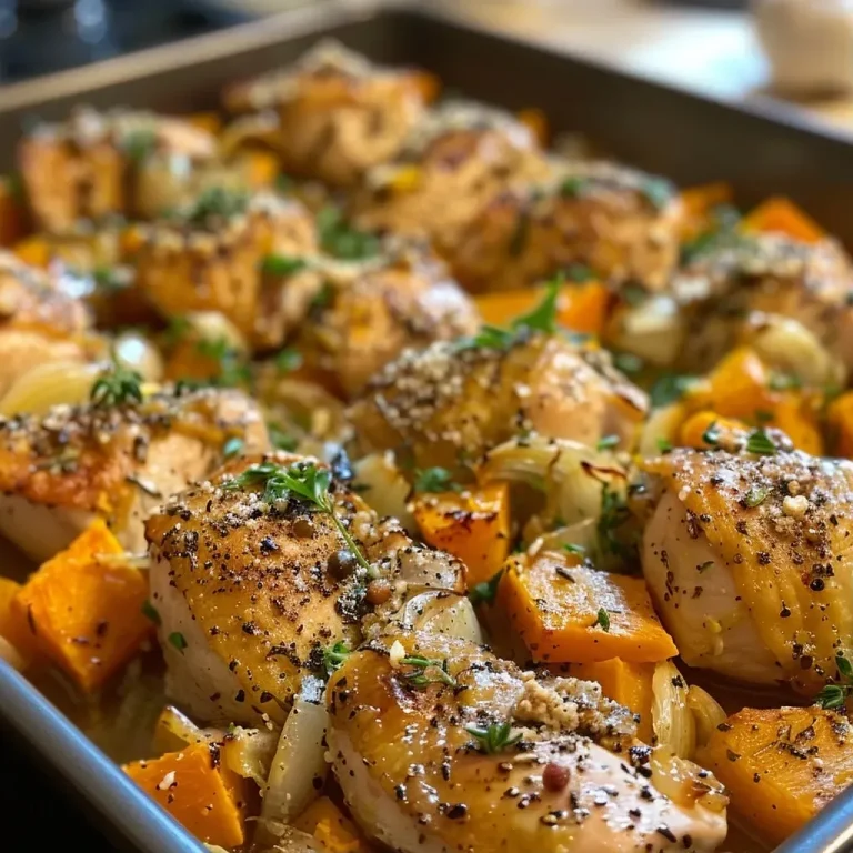 ['A side view of a Chicken Leek and Butternut Squash Bake, showcasing juicy chicken and colorful vegetables.', 'Close-up image of a hearty Chicken Leek and Butternut Squash Bake, highlighting its ingredients and textures.', 'A delicious Chicken Leek and Butternut Squash Bake presented in a dish, revealing layers of chicken and squash.', 'Side view of a warm Chicken Leek and Butternut Squash Bake, with golden crust and colorful filling visible.']