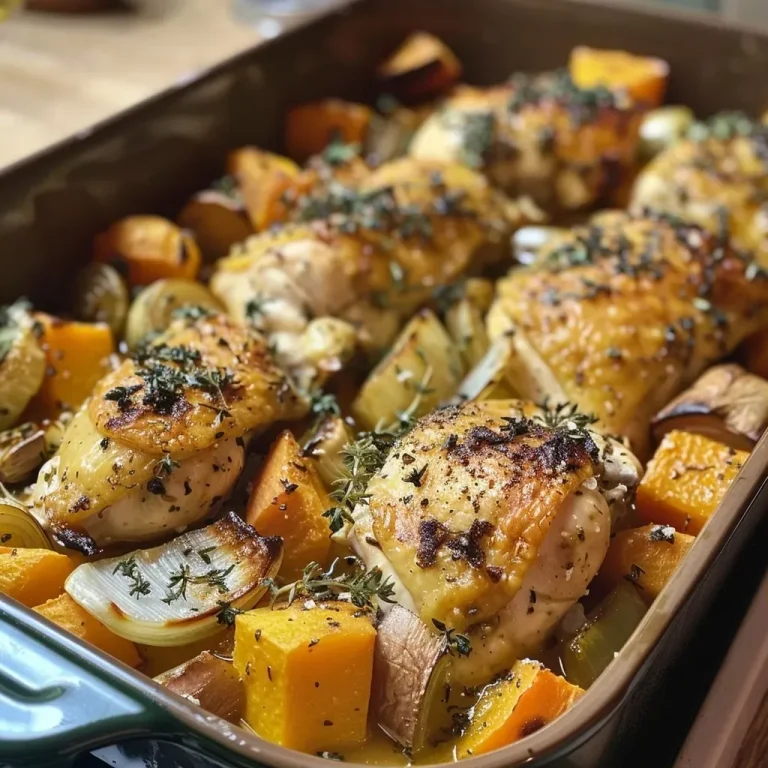 ['Close-up view of Chicken, Leek, and Butternut Squash Bake showing golden-brown chicken and vibrant vegetables.', 'Side view of a delicious Chicken, Leek, and Butternut Squash Bake highlighting juicy chicken and colorful squash.', 'Close-up image of a baked dish featuring chicken, leeks, and butternut squash, garnished with fresh parsley.', 'Side view of a hearty Chicken, Leek, and Butternut Squash Bake with visible layers of meat and vegetables.']