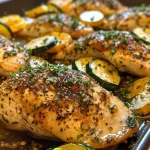 ['Juicy, golden-brown chicken breasts alongside vibrant slices of zucchini and yellow squash.', 'Close-up view of cooked chicken with colorful squash garnished with fresh parsley and Parmesan.', 'Sliced zucchini and yellow squash arranged artfully beside grilled chicken, showcasing a delicious meal.', 'Tender chicken pieces with sautéed zucchini and squash, a flavorful and healthy dish.']
