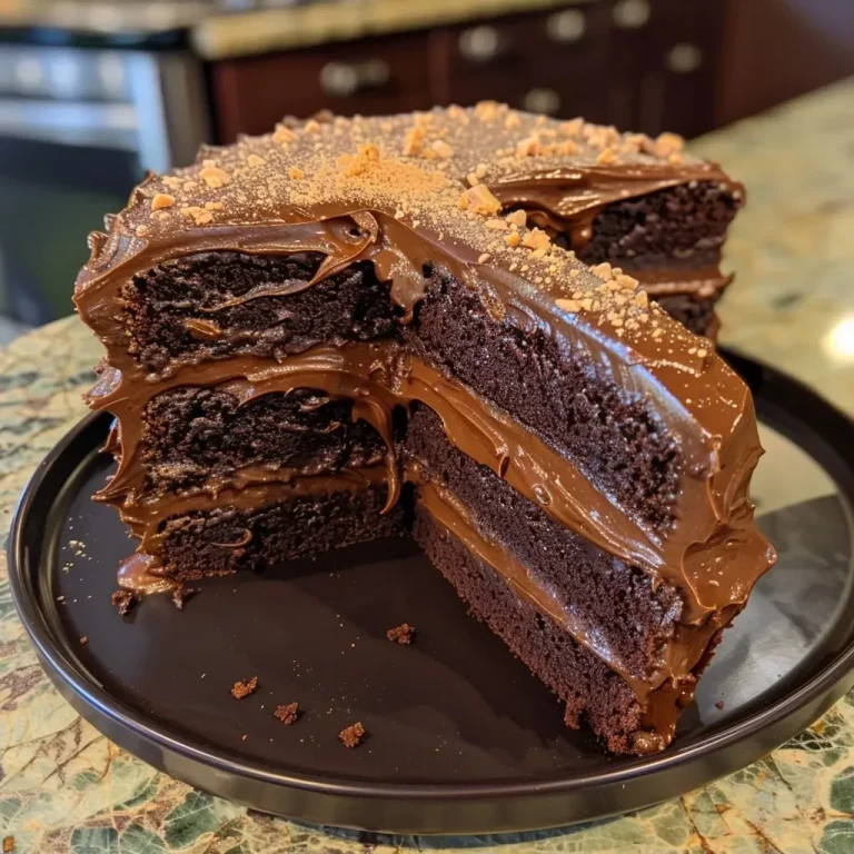 ['Close-up side view of a rich chocolate peanut butter cake with a glossy frosting.', 'Side angle of a decadent chocolate peanut butter cake showcasing its layers and toppings.', 'A detailed view of a lush chocolate peanut butter cake with creamy frosting and peanut butter spread.', 'Appetizing side profile of a chocolate peanut butter cake with a moist texture and a drizzle of chocolate.']
