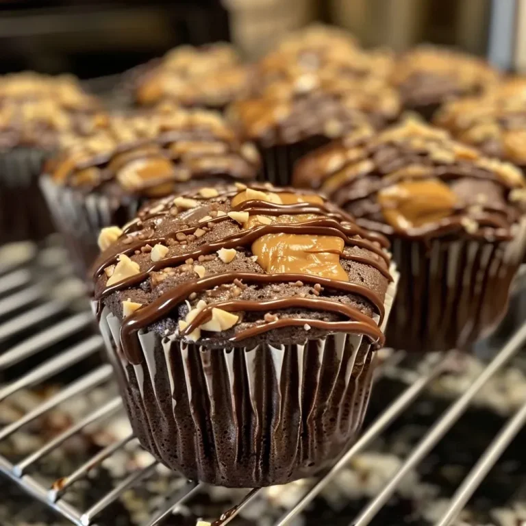 ['Side view of a moist chocolate peanut butter muffin topped with chocolate chips.', 'Close-up of chocolate peanut butter muffins showcasing their rich texture and ingredients.', 'Side profile of a delicious chocolate peanut butter muffin, highlighting the creamy peanut butter swirl.', 'Juicy chocolate peanut butter muffin with a rich cocoa color and a sprinkle of chocolate chips on top.']