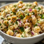 ['Close-up view of a colorful Cottage Cheese and Chickpea Salad with vibrant ingredients.', 'Side view of a fresh Cottage Cheese and Chickpea Salad, showcasing its textures and colors.', 'Juicy and appetizing Cottage Cheese and Chickpea Salad presented in a bowl, highlighting its ingredients.', 'A detailed shot of a Cottage Cheese and Chickpea Salad featuring chickpeas, cottage cheese, and chopped vegetables.']