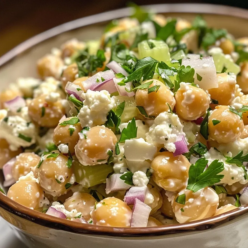 ['Close-up view of a colorful Cottage Cheese and Chickpea Salad with vibrant ingredients.', 'Side view of a fresh Cottage Cheese and Chickpea Salad, showcasing its textures and colors.', 'Juicy and appetizing Cottage Cheese and Chickpea Salad presented in a bowl, highlighting its ingredients.', 'A detailed shot of a Cottage Cheese and Chickpea Salad featuring chickpeas, cottage cheese, and chopped vegetables.']