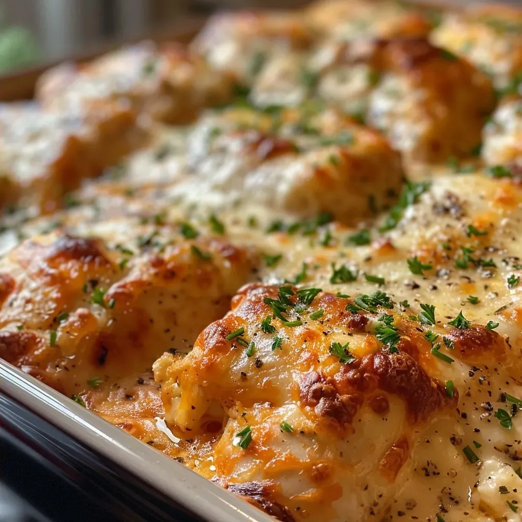 ['Close-up view of a juicy Cottage Cheese Chicken Bake with golden-brown chicken and creamy topping.', 'Side view of Cottage Cheese Chicken Bake showcasing chicken breasts covered in cottage cheese and spices.', 'Deliciously baked chicken with a creamy cottage cheese layer, captured in rich detail.', 'Succulent Cottage Cheese Chicken Bake, highlighting the texture and ingredients on a plate.']