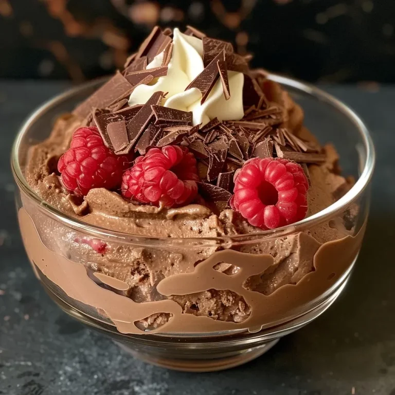 ['Close-up view of creamy chocolate mousse made with cottage cheese, garnished with dark chocolate shavings.', 'Side shot of a rich cottage cheese chocolate mousse dessert, topped with whipped cream and fresh berries.', 'Luscious chocolate mousse in a glass, highlighting its smooth texture and glossy surface.', 'Delicious cottage cheese chocolate mousse presented in a clear dish, showcasing its deep brown color.']
