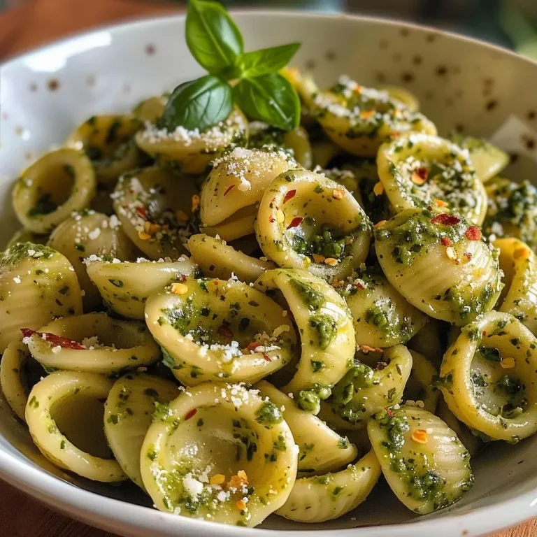 ['Close-up of creamy pesto pasta with cottage cheese, garnished with red pepper flakes and fresh basil.', 'Side view of a vibrant bowl of Cottage Cheese Creamy Pesto Pasta, topped with Parmesan cheese.', 'Juicy orecchiette pasta mixed with basil pesto and cottage cheese, showcasing a textured surface.', 'Delicious serving of pasta featuring a creamy pesto sauce, scattered with crushed red pepper and herbs.']