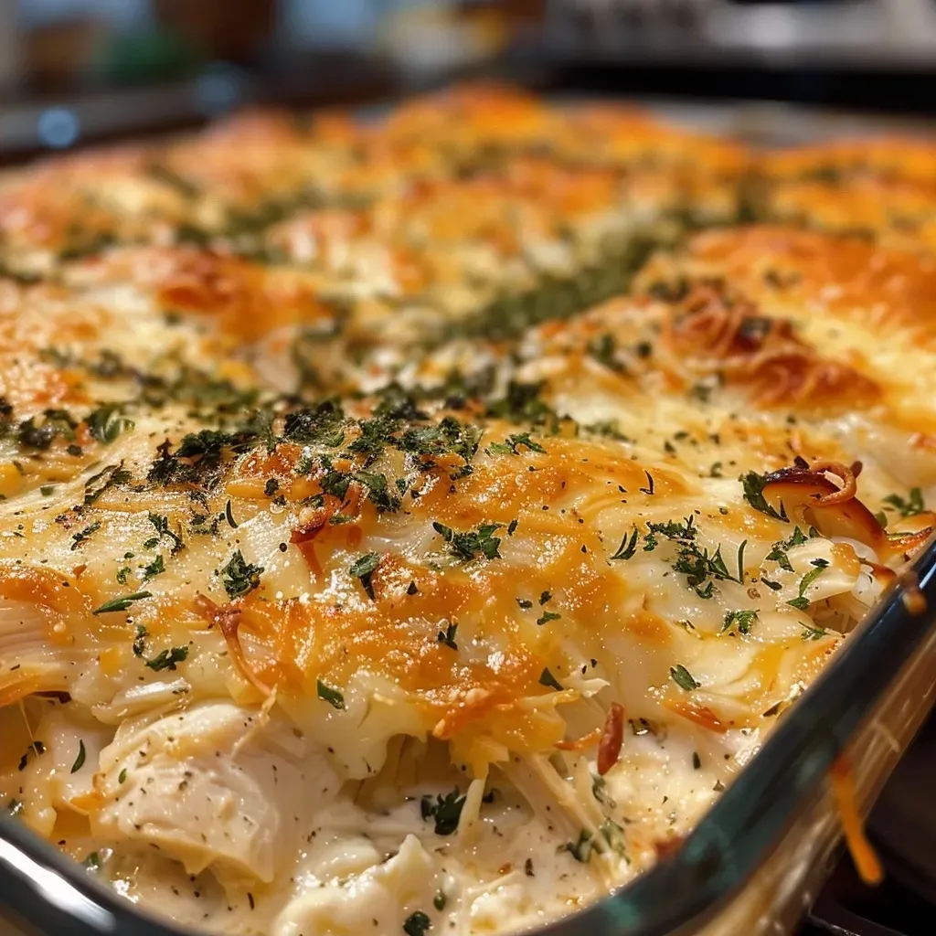 ['Close-up of a creamy cottage cheese chicken bake with melted mozzarella on top.', 'Side view of a hearty chicken bake featuring cottage cheese and seasonings.', 'A delicious dish of creamy chicken bake with a golden crust of mozzarella cheese.', 'Juicy chicken bake with a rich, creamy cottage cheese sauce and herbs.']
