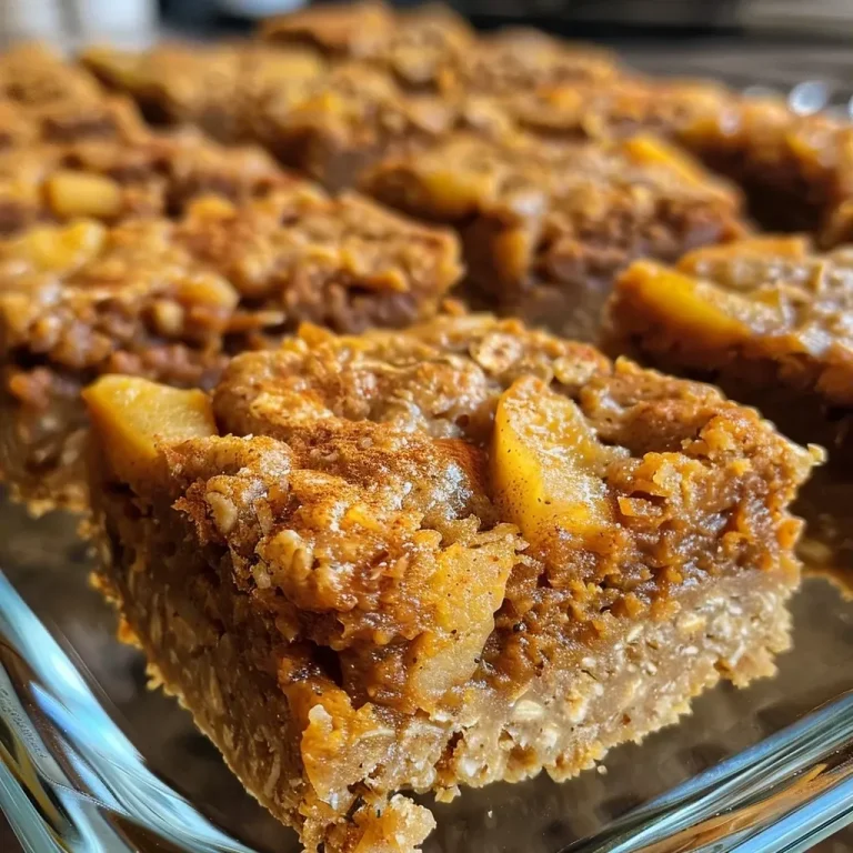 ['Close-up view of Dairy-Free Pumpkin Apple Oat Bars showcasing a textured, golden-brown surface with visible apple pieces.', 'Side view of moist Dairy-Free Pumpkin Apple Oat Bars featuring rolled oats and pumpkin puree, arranged on a rustic plate.', 'Detailed shot of Dairy-Free Pumpkin Apple Oat Bars with diced apples peeking through, highlighting their chewy texture.', 'Close-up image of freshly baked Dairy-Free Pumpkin Apple Oat Bars with a slice cut out, revealing soft, hearty layers.']