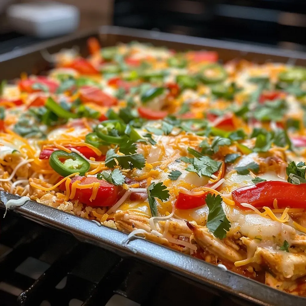 ['Close-up view of a Fajita Chicken Cottage Cheese Bake, showcasing colorful bell peppers and melted cheese on top.', 'A side view photo of a baked dish featuring chicken, cottage cheese, and a medley of vegetables, with a golden cheesy crust.', 'Juicy Fajita Chicken Cottage Cheese Bake with layers of shredded chicken, vibrant peppers, and a creamy texture.', 'A deliciously baked cottage cheese dish with fajita chicken, garnished with sliced onions and peppers, and melted cheese.']
