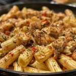 ['Close-up view of creamy Garlic Herb Chicken Pasta garnished with herbs and spices.', 'Side view of a plate filled with juicy Garlic Herb Chicken Pasta in a creamy sauce.', 'Appetizing Garlic Herb Chicken Pasta displaying tender chicken pieces and herbs.', 'Deliciously creamy Garlic Herb Chicken Pasta served in a vibrant dish.']