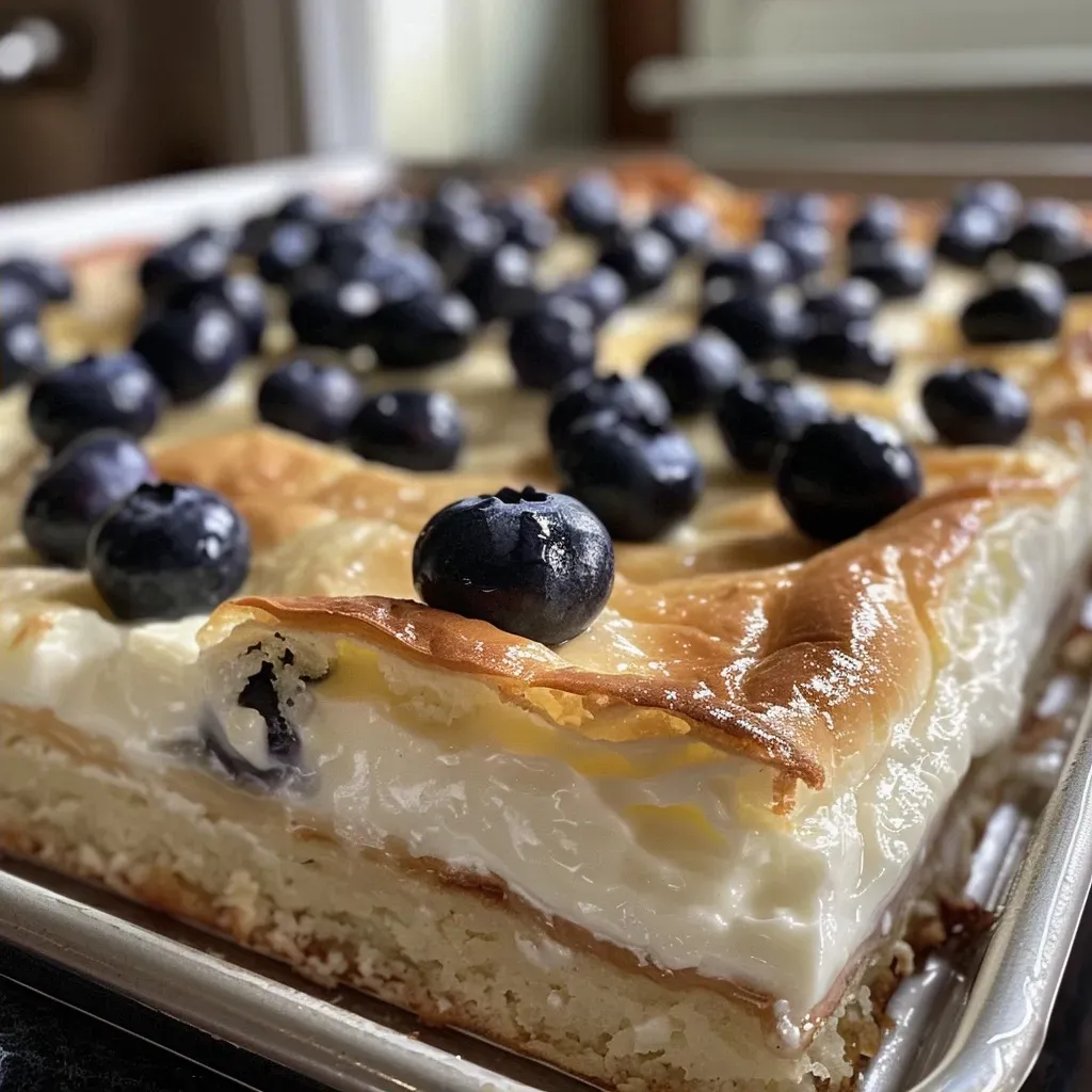 ['Close-up view of a slice of Greek Yogurt Bake topped with blueberries.', 'Side profile of a delicious Greek Yogurt Bake showcasing its fluffy texture.', 'Juicy Greek Yogurt Bake with visible blueberries and a golden-brown top.', 'A serving of Greek Yogurt Bake presented on a plate, garnished with lemon zest.']