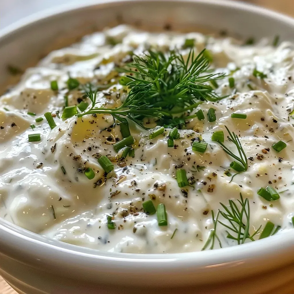 ['Close-up side view of creamy Greek yogurt ranch dip in a bowl.', 'A vibrant Greek yogurt ranch dressing with herbs in a white dish.', 'Thick Greek yogurt ranch dip garnished with parsley and chives.', 'Rich, creamy Greek yogurt ranch in a bowl, ready for dipping.']