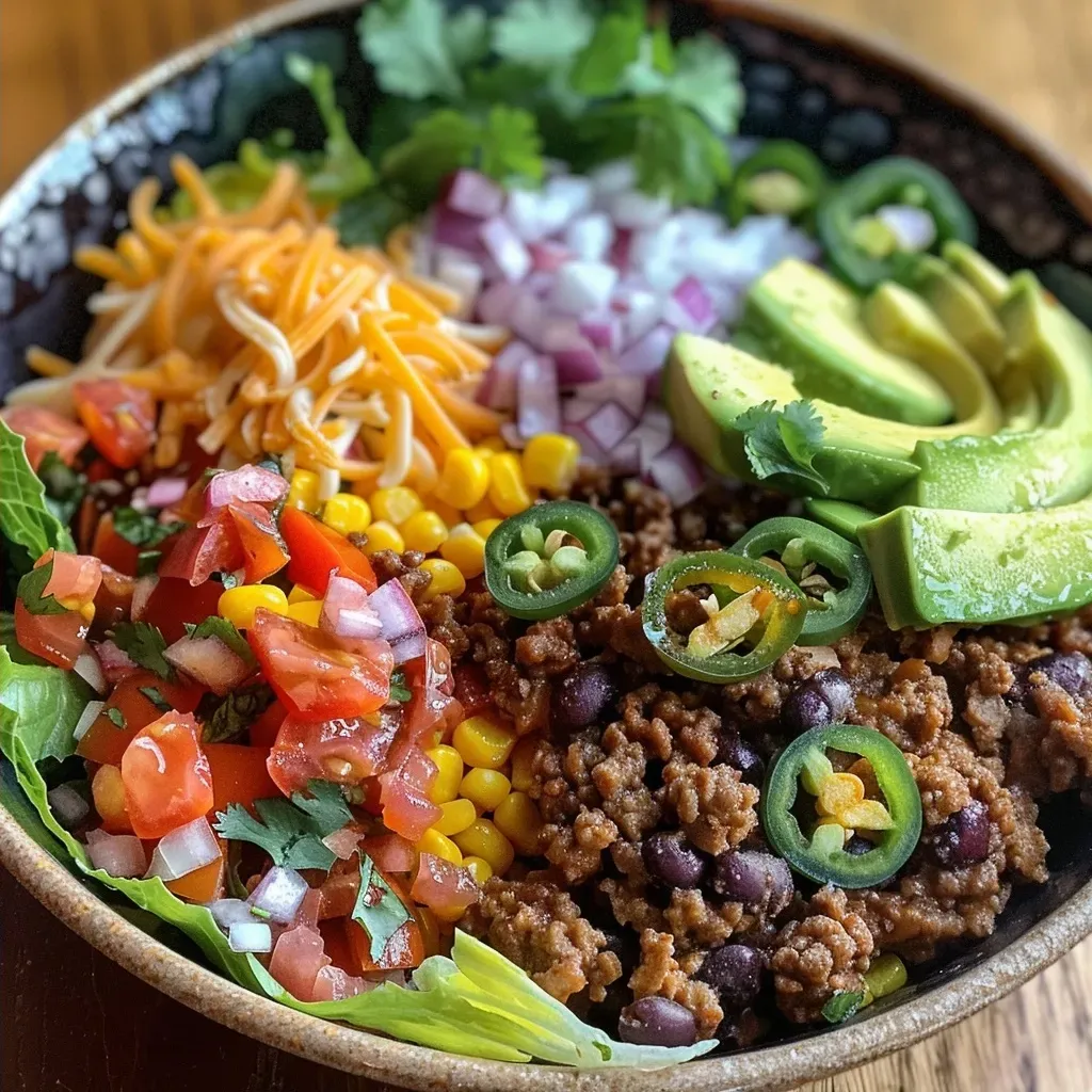 ['A vibrant Ground Beef Burrito Bowl featuring a mix of ingredients like rice, black beans, and fresh vegetables.', 'Close-up side view of a Ground Beef Burrito Bowl, showcasing juicy ground beef, avocado, and colorful toppings.', 'An appetizing Ground Beef Burrito Bowl filled with rice, ground beef, corn, and garnished with cilantro and lime.', 'A detailed shot of a Ground Beef Burrito Bowl with layers of ingredients, including cheese, lettuce, and tomatoes.']