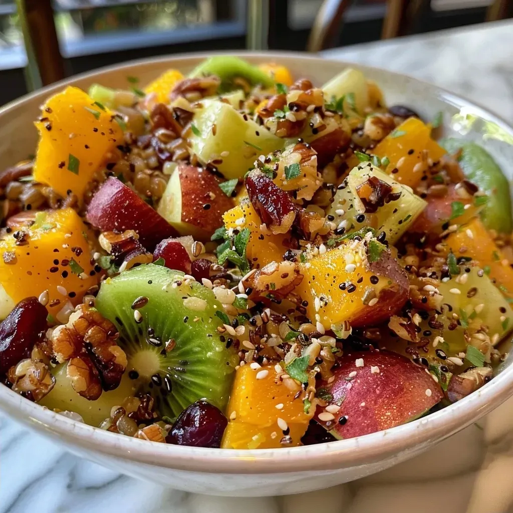 ['Close-up view of a warm harvest grain bowl featuring chicken, squash, and honey mustard.', 'A colorful harvest grain bowl with juicy chicken, roasted squash, and a drizzle of honey mustard.', 'Side view of a nutritious grain bowl filled with chicken, vibrant squash, and a honey mustard dressing.', 'Delicious harvest grain bowl showcasing tender chicken, squash, and a sweet honey mustard sauce.']