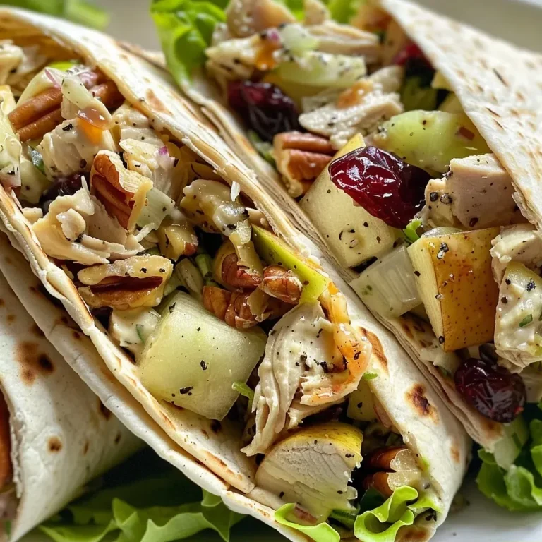 ['Close-up view of Healthy Chicken Apple Salad Wraps filled with diced apples, chicken, and greens.', 'Side view of a tortilla wrap showcasing a colorful chicken apple salad filling.', 'Juicy Healthy Chicken Apple Salad Wraps with visible ingredients like chicken, apples, and walnuts.', 'Fresh and vibrant Healthy Chicken Apple Salad Wraps, highlighting the textures and colors of the ingredients.']