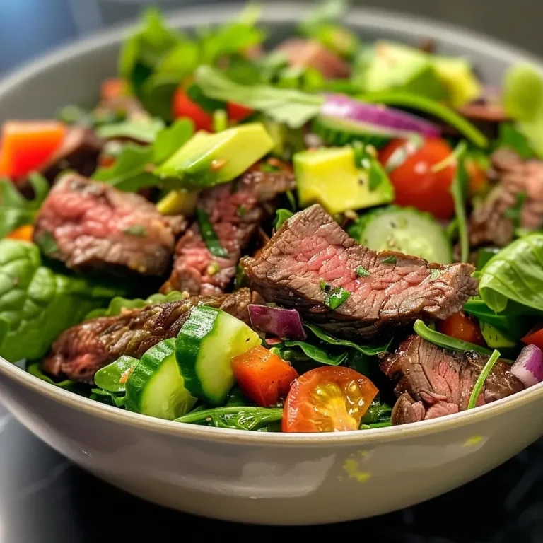 ['Close-up of a colorful low-carb beef salad featuring greens, vegetables, and cheese.', 'A vibrant healthy salad with beef, avocado, mixed greens, and various toppings.', 'Side view of a nutritious low-carb beef salad showcasing fresh ingredients and textures.', 'Juicy low-carb beef salad filled with greens, cherry tomatoes, and feta cheese.']