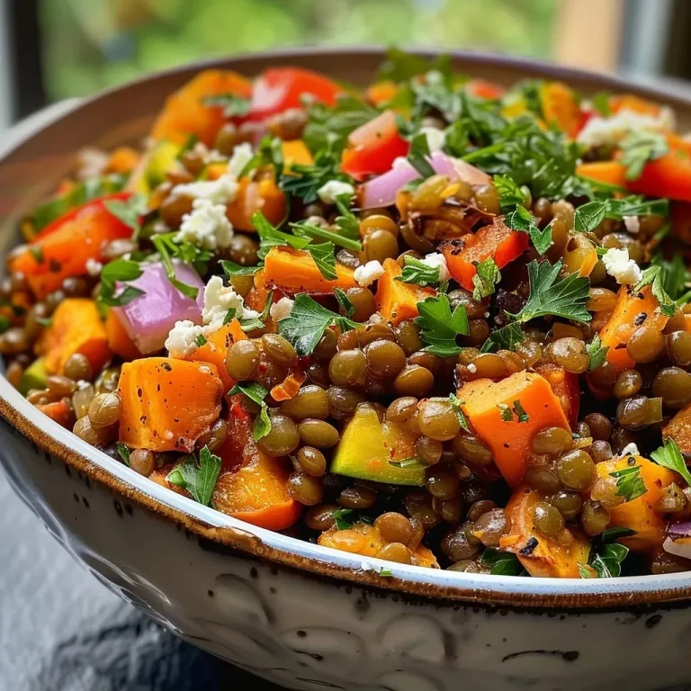 ['Close-up view of a hearty roasted veggie lentil salad with colorful vegetables and feta cheese.', 'Side view of a vibrant lentil salad featuring roasted vegetables and garnished with parsley.', 'Juicy lentil salad with a medley of roasted bell peppers, zucchini, and sweet potatoes in a bowl.', 'Detailed shot of a nutritious lentil salad showcasing its fresh ingredients and textures.']