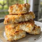 ['Close-up of golden-brown high-protein cottage cheese cheddar biscuits on a plate.', 'Side view of freshly baked cheddar biscuits with a crispy exterior and soft inside.', 'Juicy cottage cheese biscuits highlighted with melted cheddar cheese on top.', 'Delicious cottage cheese and cheddar biscuits arranged on a rustic wooden surface.']