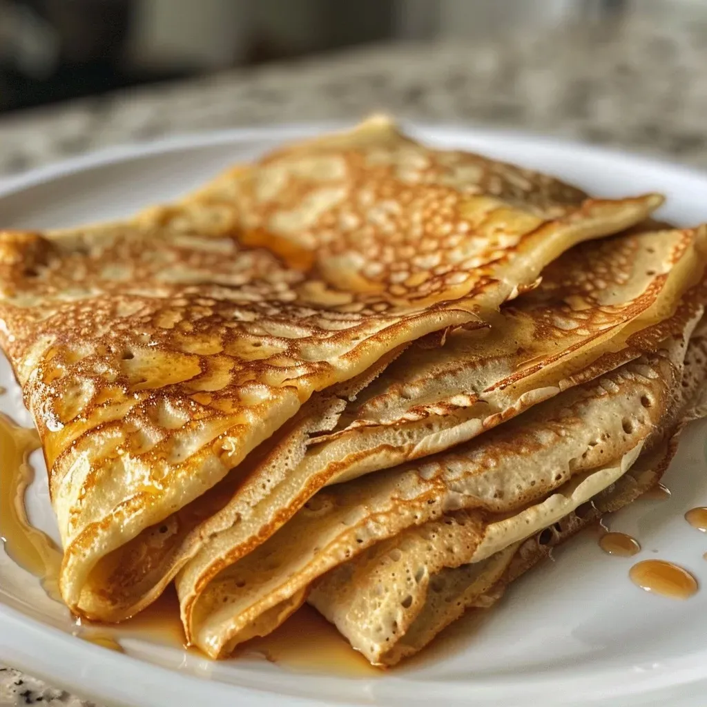 ['A close-up of a stack of high protein crepes topped with fresh berries.', 'Side view of golden-brown high protein crepes served on a plate with syrup.', 'Juicy, folded high protein crepes filled with a creamy filling, displayed on a wooden table.', 'A vibrant arrangement of high protein crepes garnished with honey and fruits.']